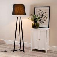 ValueLights Lottie Black Wood Tripod Floor Lamp with Fabric Tapered Shade