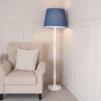 ValueLights Victoria White Wood Traditional Stem Floor Lamp with Fabric Tapered Shade in Blue