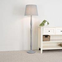 ValueLights Victoria White Wood Traditional Stem Floor Lamp with Fabric Tapered Shade in Grey
