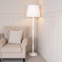 ValueLights Victoria White Wood Traditional Stem Floor Lamp with Fabric Tapered Shade