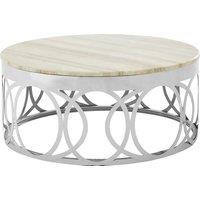 Orsina Distinctive White Marble Coffee Table, Decorative Table With Stainless Steel Base, Metal & Marble Table