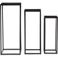 Orsina Nest of 3 Black Top Side Tables Set, Square End Tables for Home, Black Powder Coated Frame Bedside Tables