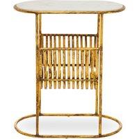 Orsina Table With Magazine Rack, Storage Round Table, Versatile Bedside Table, White Marble Topped Nesting Table in Gold