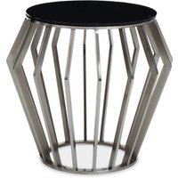 Orsina Modern Silver Round Table with Black Glass, Decent Silver Sidetable For Hallways, Elegant Bedside Table