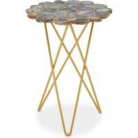 Orsina Side Table With Agate Top, Hairpin Gold Metal Legs & Stone Surface, Asymmetrical Accent Table