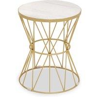 Orsina Luxurious Side Table With Pinched Base, Gold Finish Bedside Table For Bedroom, Round Nesting Table in White