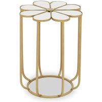 Orsina Distinctive Petal Side Table With Mirrored Top, Gold Finish Bedside Table, Botanical Design Nesting Table