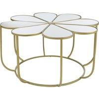 Orsina Modern Petal Coffee Table With Mirrored Top, Gold Finish Decorative Table, Botanical Design Lounge Table