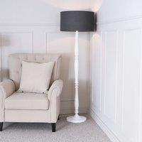 ValueLights Victoria White Wood Traditional Floor Lamp with Fabric Drum Shade & LED Bulb in Charcoal
