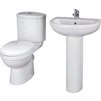Balterley Vito Ceramic Suite: Toilet with Soft-Close Seat & 550mm Basin Pedestal in White