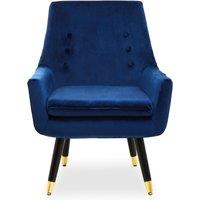 Orsina Stylish Midnight Velvet Armchair, Accent Chair With Slanted Wooden Legs, Modern Midnight Velvet Chair in Blue