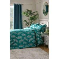 Laurence Llewelyn-Bowen 'Dandy' Decadent Metallic Feather Design Duvet Cover Set in Teal | Size: King