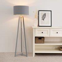 ValueLights Lottie Grey Wood Tripod Floor Lamp with Grey & Copper Drum Shade