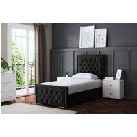 DS Living Allegra Upholstered Black Ottoman Bed with Headboard | Size: Single