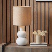 Ruma Abstract Ceramic White Table Lamp Base Cream Hessian Shade