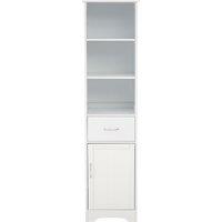 Orsina Tall White Display Cabinet With Drawer & Shelves, Narrow Storage Unit, White Storage Cabinet For Daily Use