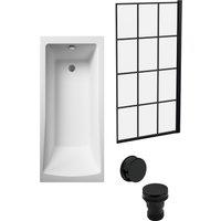 Balterley Square 1700x700 Bath Set - Leg Set & Black Screen & Black Waste in White