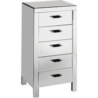 Orsina 5 Drawers Mirrored Chest, Modern chest of drawers, Spacious Storage Chest For Living Room, Delivered Fully Assembled in Silver