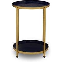 Orsina Versatile Two Tier Side Table, Small Side Table, Stylish Round Lounge Table, Brass Finish Bedside Table in Blue