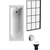 Balterley Round 1700x700 Bath Set - Leg Set, Black Square Screen & Chrome Waste in White