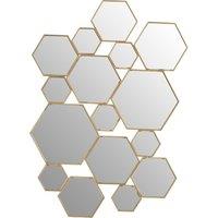 Orsina Gold Finish Wall Mirror, Stylish Hexagonal Design Accent Mirror For Decor, Functional Geometric New Mirror