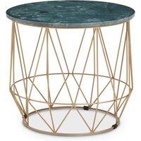 Orsina Marble Top Green Side Table, Open Design Frame Bedside Table, Round End Table for Living Room, Lounge