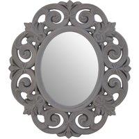 Orsina Antique Grey Scroll Design Wall Mirror, Bedroom Mirror, Weathered Finish Oval Mirror With Scrolled Leaves