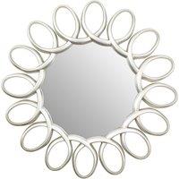 Orsina Large Wall Mirror With Petal Frame, Pewter Finish Round Mirror, Oval Accent Mirror, Decorative Mirror in Silver