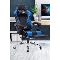 Neo Foot Turbo Massage Leather Recliner PC Gaming Chair with Footrest in Blue