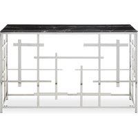 Orsina Stylish White Marble Console Table|Versatile Decorative Table For Patio|Convenient Rectangular Table in Black
