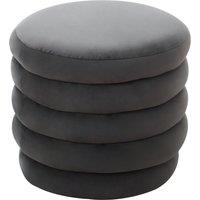 Orsina Mink Velvet Round Footstool, Velvet Round Stool with Tufted Details, Pouffee with Decorative Round Design in Grey