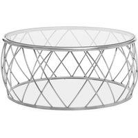 Orsina Luxurious Silver Coffee Table with Clear Glass, Decorative Round Table For Hallways, Stylish Coffee Table