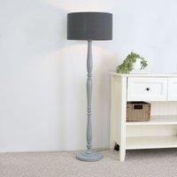 ValueLights Victoria Grey Wood Traditional Stem Floor Lamp with Fabric Drum Shade & LED Bulb in Charcoal