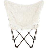Orsina Luxurious White Faux Fur Butterfly Chair | Comfortable Metal Frame Chair For Livingroom | Stylish Bar Chair