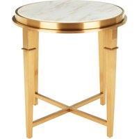 Orsina Luxurious Round Gold Finish Side Table, Marble Top Modern Side Table For Livingroom, Durable Bedside Table