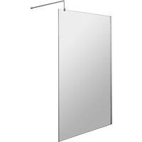 Balterley 8mm Wetroom Screen & Support Bar: 1100mm x 1850mm, Chrome in Silver