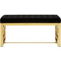 Orsina Luxe Powder Grey Tufted Bench, Soft Velvet Upholstery with Button Detailing, Gold Finish Stainless Steel Base