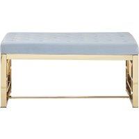 Orsina Luxe Powder Grey Tufted Bench, Soft Velvet Upholstery with Button Detailing, Gold Finish Stainless Steel Base