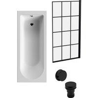 Balterley Round 1700x700 Bath Set - Leg Set & Black Square Screen & Black Waste in White