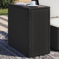 Berkfield Home Garden Side Table with Glass Top Black 58x27.5x55 cm Poly Rattan