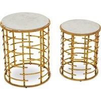 Orsina Distinctive Set Of 2 Tables With Jupiter Base, Metallic Nesting Table, old Finish Bedside Table For Bedroom in White