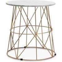 Orsina Marble Top White Side Table, Open Design Frame Bedside Table, Round End Table for Living Room, Lounge