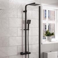Nes Home Modern Square Matte Black Exposed Thermostatic Mixer Shower Set With Shower Head & Handheld