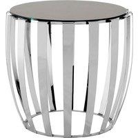 Orsina Luxurious Silver Finish Bedside Table, Distinctive Small Round Table With Black Glass Top, Modern Side Table