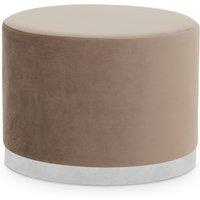 Orsina Mink & Silver Round Footstool, Velvet Ottoman Footstool with Silver Base, Pouffe Footstool for Home in Brown
