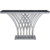 Orsina Black Marble & Silver Console Table For Livingroom, Metallic Finish Storage Table, Accent Table For Patio