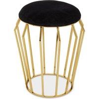 Orsina Black Velvet & Gold Finish Frame Stool, Airy Design Contemporary Ottoman with Velvet Seat, Ottoman