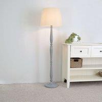 ValueLights Victoria Grey Wood Traditional Floor Lamp with Fabric Tapered Shade & LED Bulb in Cream