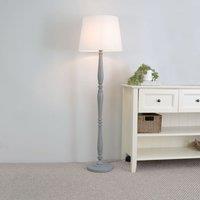 ValueLights Victoria Grey Wood Traditional Floor Lamp with Fabric Tapered Shade & LED Bulb in White