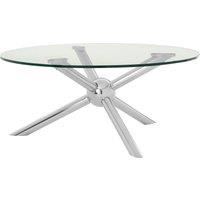 Orsina Elegant Round Silver Coffee Table, Distinctive Base Design Display Table, Clear Tempered Glass Top Table